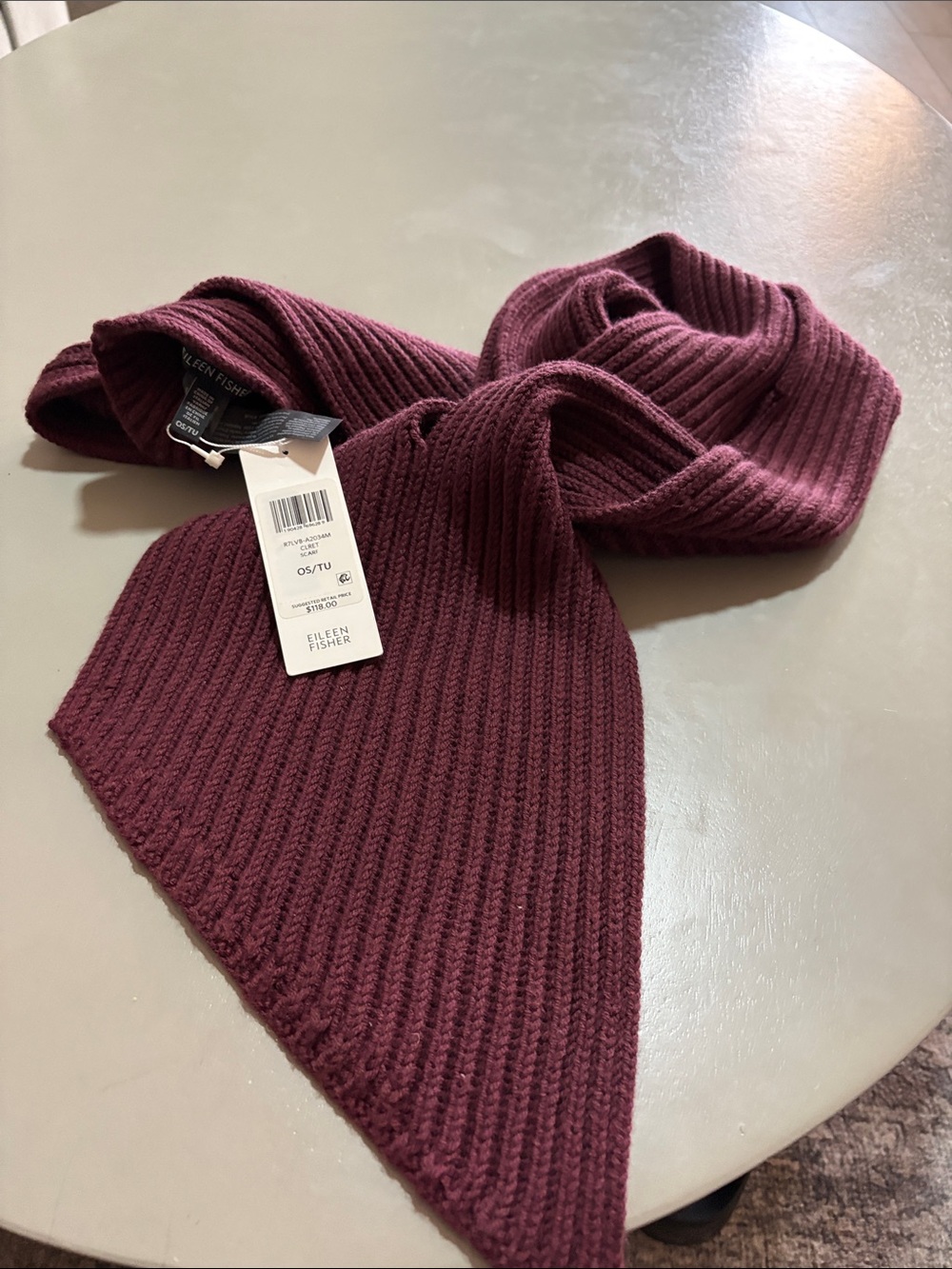 Eileen Fisher Ribbed Knit Scarf in Deep Wine